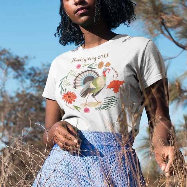 Rustic Elegant Turkey Thanksgiving Botanical  T-Shirt (Modern Elegant Turkey Botanical T-Shirt)