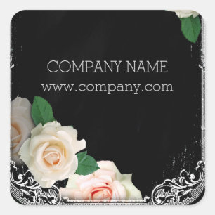 rustic elegant vintage botanical chalkboard floral square sticker