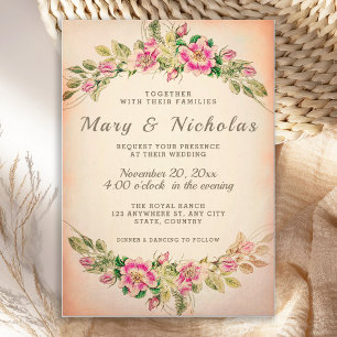 Rustic Elegant Vintage Floral Wedding Invitation