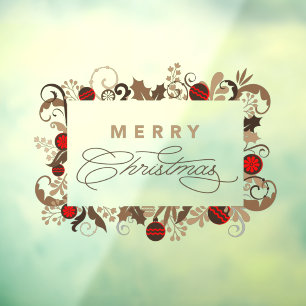 Rustic Elegant Vintage Merry Christmas Calligraphy Window Cling