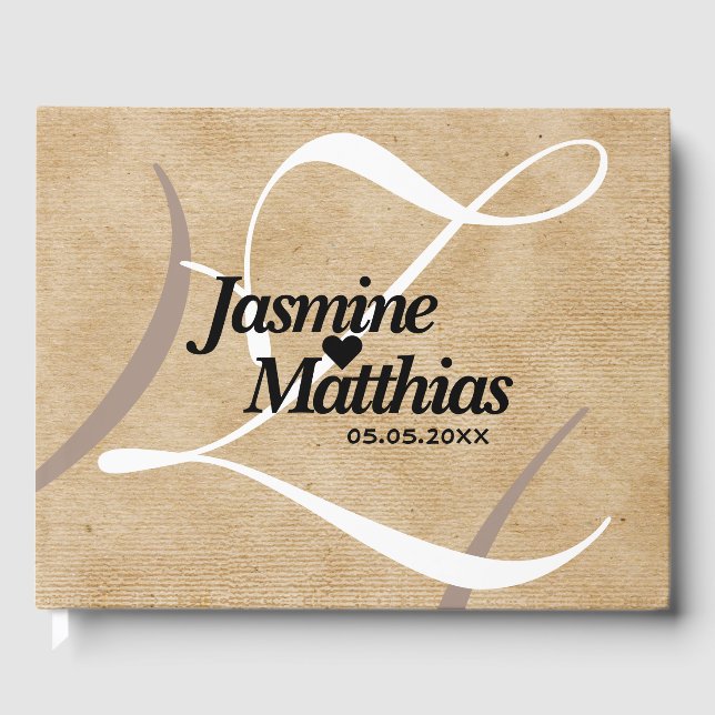 Rustic Elegant Vintage Monogram Burlap Wedding Guest Book (Front)