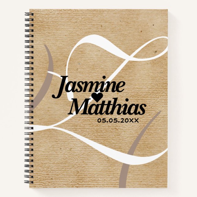 Rustic Elegant Vintage Monogram Burlap Wedding Notebook (Front)