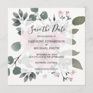 Rustic elegant watercolor floral Save the Date Invitation