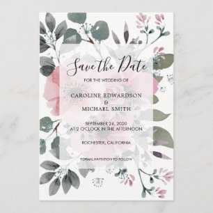 Rustic elegant watercolor floral Save the Date Invitation