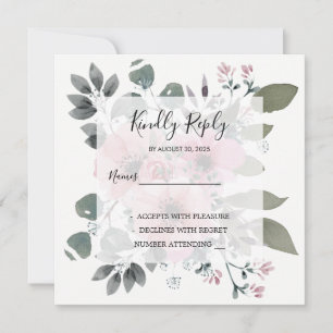 Rustic elegant watercolor floral Wedding RSVP Invitation