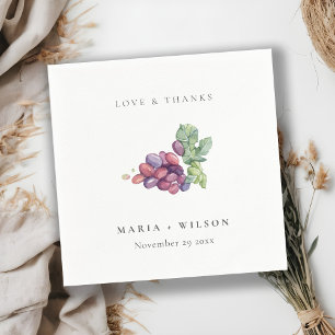 Rustic Elegant Watercolor Grape Foliage Wedding Napkin
