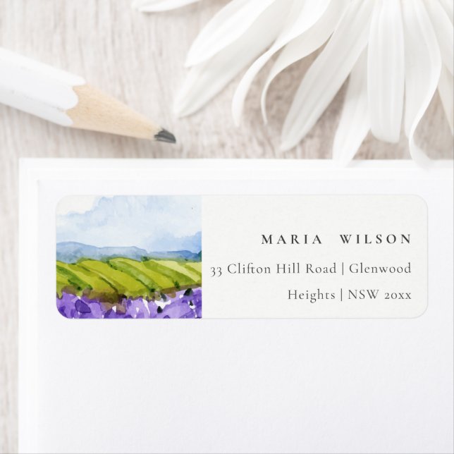 Rustic Elegant Watercolor Lavender Fields Address (Insitu)