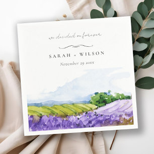 Rustic Elegant Watercolor Lavender Fields Wedding Napkin