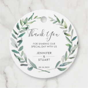 Rustic elegant Watercolor leaves Wedding Thank You Favour Tags