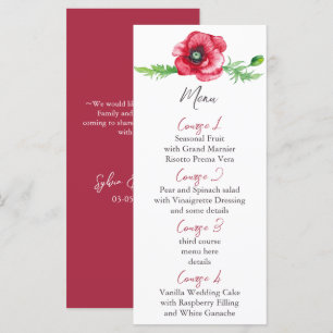 Rustic Elegant Watercolor Script Red Poppy Wedding Menu