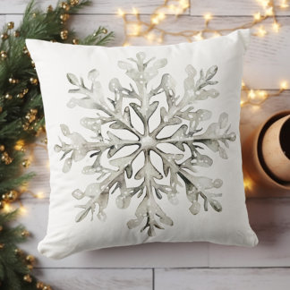 Rustic Elegant Watercolor Snowflake Winter Throw Pillow
