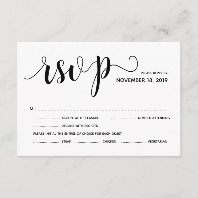 Rustic Elegant Wedding RSVP Invitation Reply Card (Front)