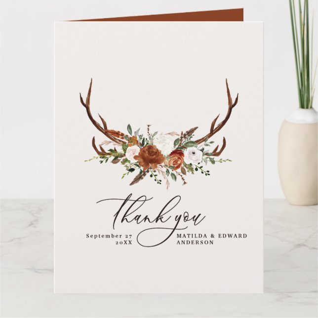 Rustic elegant wedding thank Folded Thank You Card (Front)