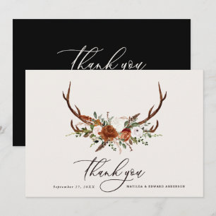 Rustic elegant wedding thank you black stag card