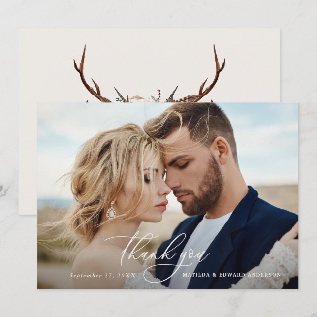 Rustic elegant wedding thank you botanical card (Front/Back)