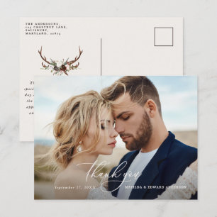 Rustic elegant wedding thank you botanical invitation postcard