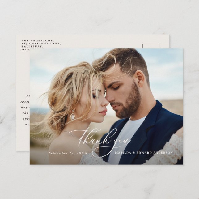 Rustic elegant wedding thank you botanical invitation postcard (Front/Back)