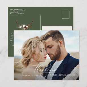 Rustic elegant wedding thank you botanical invitation postcard