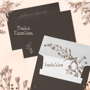 Rustic Elegant Wildflowers Mocha Script Wedding Envelope