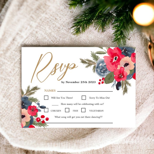 Rustic Elegant Winter Floral Watercolor Wedding RSVP Card (Rustic Elegant Winter Floral Watercolor Wedding RSVP Card)