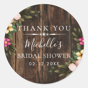 Rustic Elegant Wood Bridal Shower Thank You Classic Round Sticker