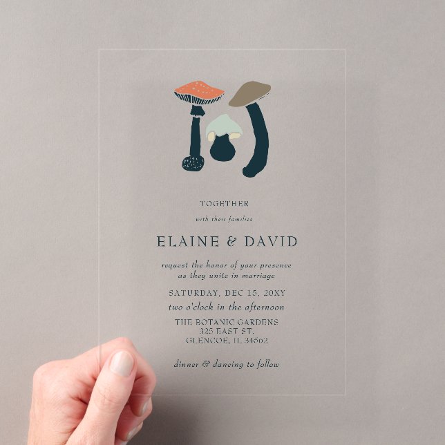 Rustic Elegant Woodland Wild Mushrooms Wedding Acrylic Invitations (Insitu (Handheld))