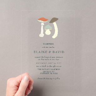 Rustic Elegant Woodland Wild Mushrooms Wedding Acrylic Invitations