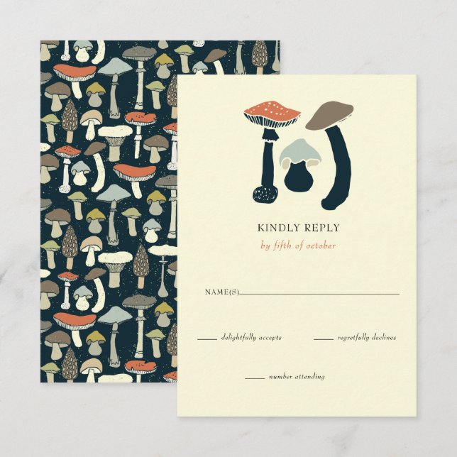Rustic Elegant Woodland Wild Mushrooms Wedding RSVP Card (Front/Back)