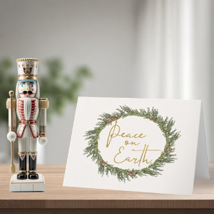 Rustic Elegant Wreath Peace on Earth Holiday Card