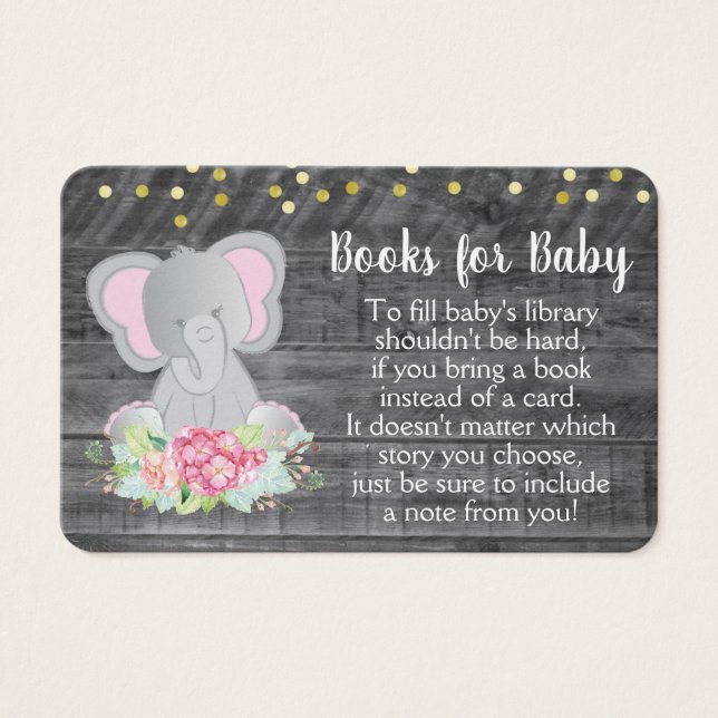 Rustic Elephant Baby Girl Shower Apportez un livre (Devant)