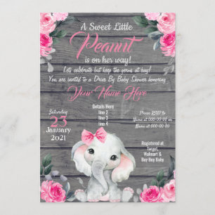 Rustic Elephant Drive Baby Shower Invitation pink