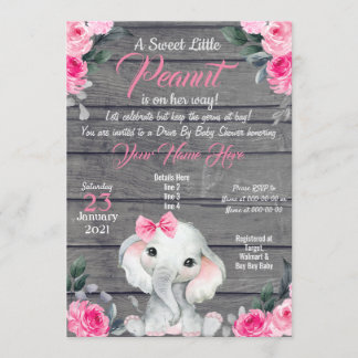 Rustic Elephant Drive Baby Shower Invitation pink
