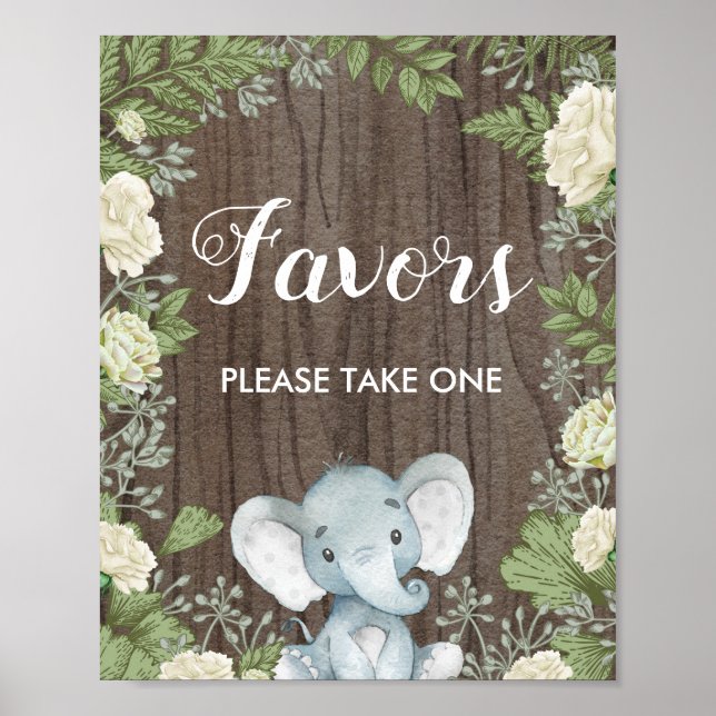 Rustic Elephant Favours / Botanical Greenery Party Poster (Front)