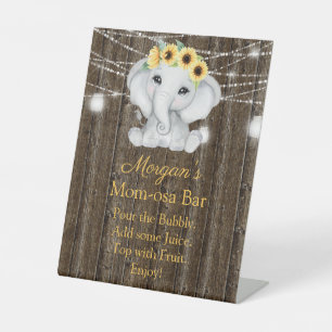 Rustic Elephant Sunflowers Baby Shower Momosa Pedestal Sign