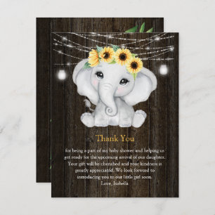 Rustic Elephant Sunflowers Lights Girl Baby Shower Invitation