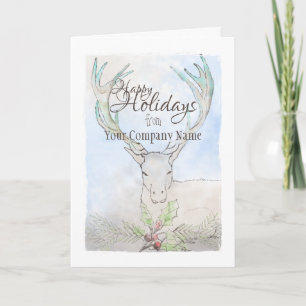 Rustic Elk & Holly Watercolor, Business Name Card