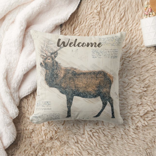 Rustic Elk Welcome  Throw Pillow (Blanket)
