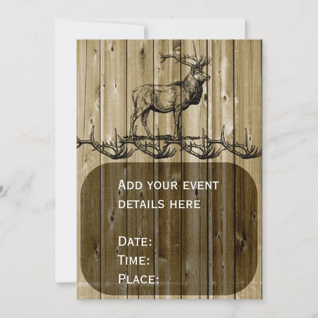 Rustic Elk Wildlife Hunting Invitations (Front)