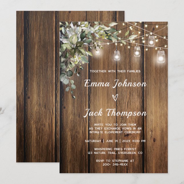 Rustic Elopement Invitation Greenery (Front/Back)