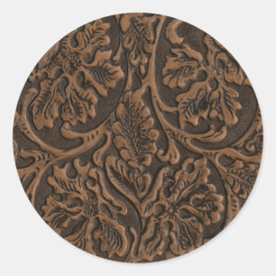 Rustic Embossed Leather Classic Round Sticker