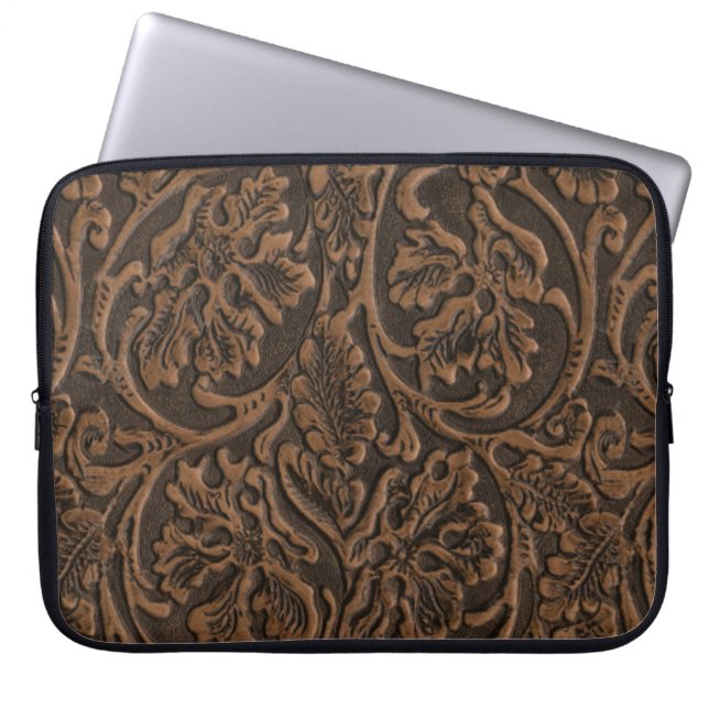 Rustic Embossed Leather Laptop Sleeve (Front)