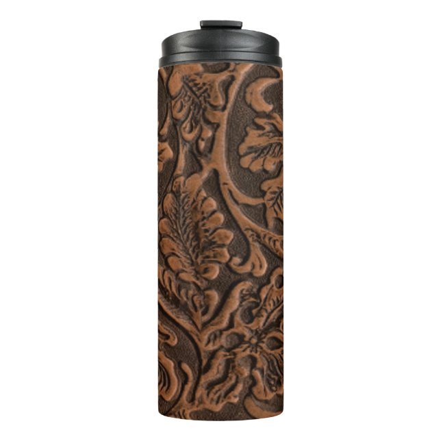 Rustic Embossed Leather Thermal Tumbler (Front)