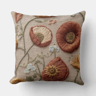 Rustic Embroidered Floral Pillow – Bloom Design
