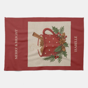 Rustic embroidery Christmas cocoa with Cinnamon Kitchen Towel