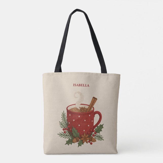   Rustic embroidery  Christmas cocoa with Cinnamon Tote Bag (Back)