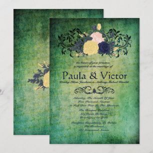 Rustic Emerald Floral Wedding Invitations