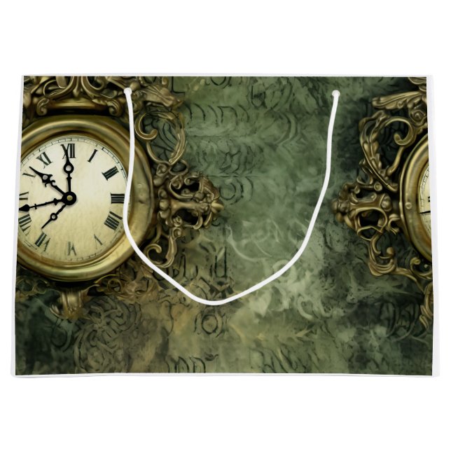 Rustic Emerald Green Antique Steampunk Large Gift Bag (Front)