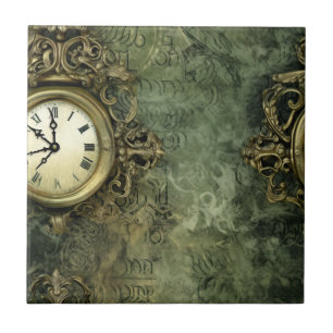 Rustic Emerald Green Antique Steampunk Tile