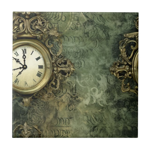 Rustic Emerald Green Antique Steampunk Tile (Front)