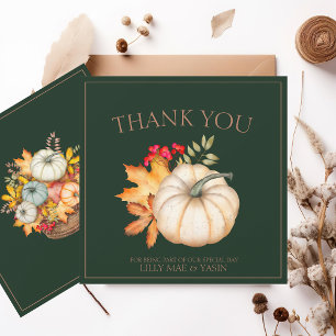 Rustic Emerald Green Autumn Fall Pumpkins Wedding Thank You Card